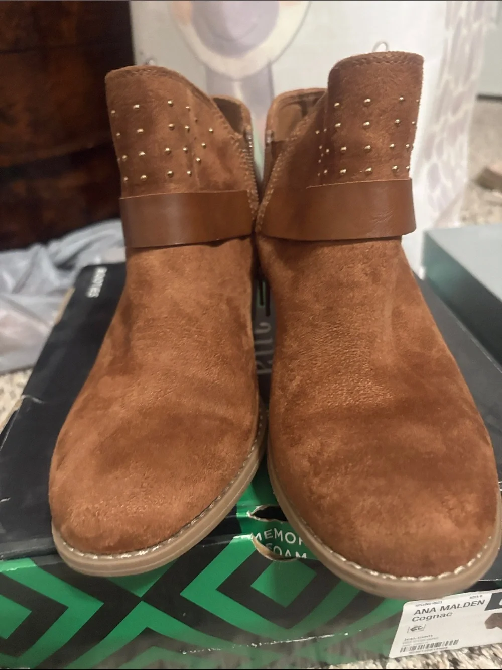 a.n.a Cognac Suede Ankle Booties with Stud Detail